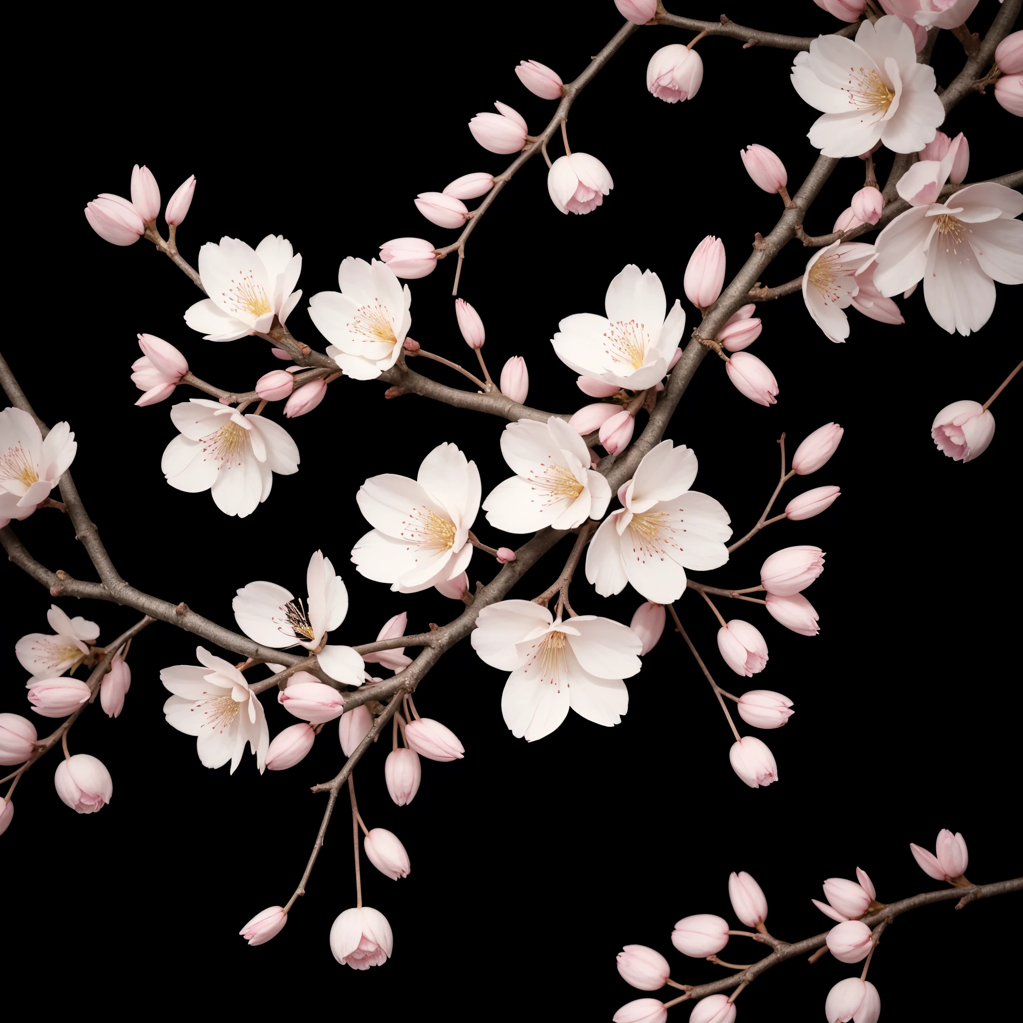 1 hand-drawn cherry blossom, black backdrop