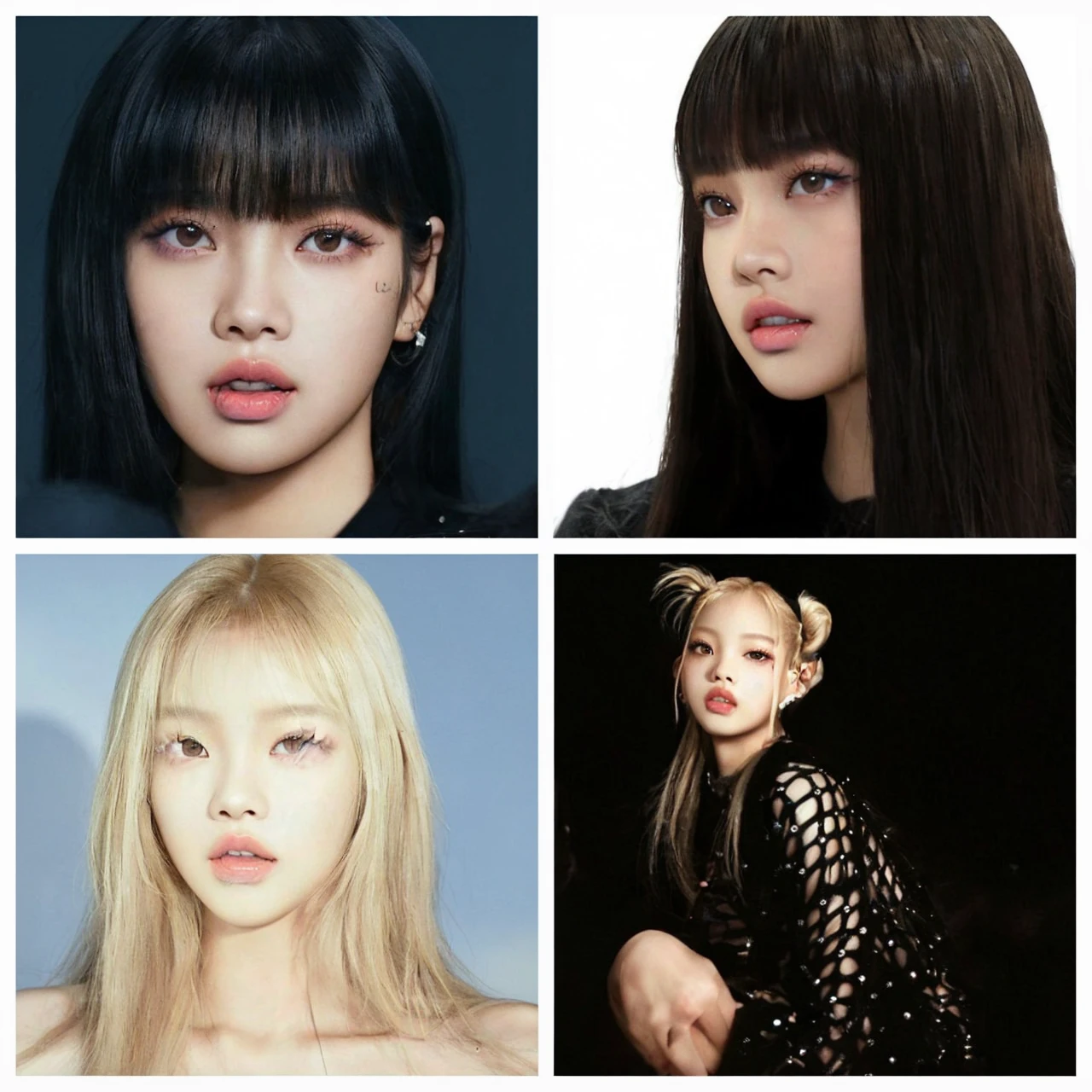 Close-up of a woman with long blonde hair, Lisa de blackpink, Retrato de Lisa de blackpink, Jennie the Blackpink, wongyoung de ive, Nariz de Lisa de blackpink, labios de Jennie the Blackpink, South Korean popular makeup, wongyoung de ive, Retrato Lisa de blackpink, pastel pink skin tone, Lisa de blackpink, blackpink jennie popular korean makeup.