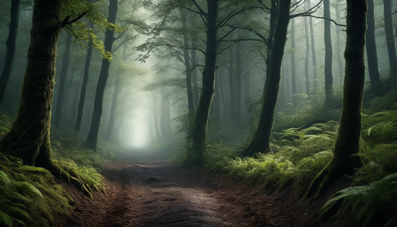A scary horror image of a forest trail, PICTURE REALISTIC, high resolution, 8K