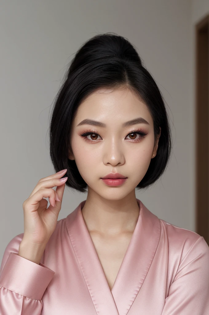 influencer-close-up-shot-by-stable-yogi
4. "Beauty vlogger (ethnicity: East Asian, age: mid-20s) in her minimalist, well-lit makeup studio (setting: elegant, serene). She's wearing a chic, silk robe (fabric: pastel-colored) with her hair styled in a sleek bob, and showcasing a bold, experimental makeup look. She's reviewing products (action: informative, engaging), her aesthetic enhanced by the soft, diffused daylight."