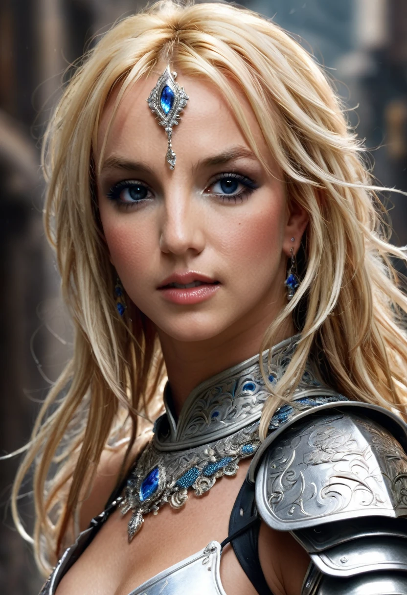 a close-up of a woman in a silver and blue dress, chengwei pot at art station, 由杨J, detailed fantasy art, Stunning character art, fanart best art station, epic and exquisite character art, beautiful armor, 极其详细的Artgerm, detailed digital art , no artstation pixiv, girl in armor Britney Spears, best qualityer, realisitic, realisitic, award-winning illustration, (Highly detailed face and skin texture), (fully body), (Complicated Detail: 1.2), (finely detail), (Complicated Detail), (Cinematic Lights, luz de fundo de best qualityer), Sharp lines, sharp focus, offcial art, unity 8k wallpaper , absurdrez, unbelievably absurd, huge filesize, Ultra naked girl , Fantasyart, RTX,((Closing-up photo by award-winning studio)), , (Shut your mouth), , perfect hands, beautiful detailed eyes, face perfect