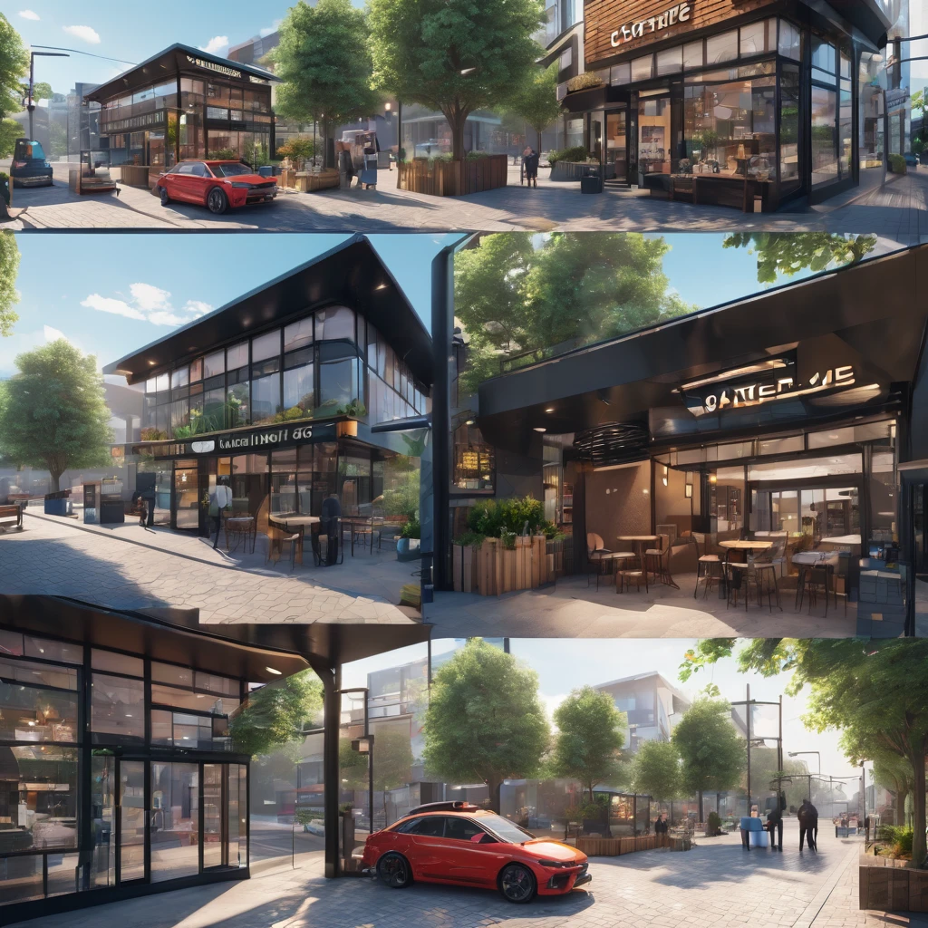 (Isometric style:1.5),(high quality,Masterpiece,Octane Rendering,Ray Tracing,Extremely detailed,3d,8K:1.5) ,Street entrance,Coffee Shop,car,