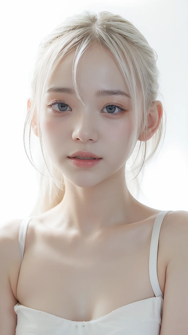 (((White Background:1.3)))、Highest quality, Masseter muscle area, High resolution, Albino girl、complete naked,naked,(((1 Girl))), ,(((The eyes are white:1.3)))、White dress is messed up、((White shirt:1.3、White Block Dress)), Tyndall effect, Realistic, Shadow Studio,Ultramarine Lighting, Dual Tone Lighting, (Skin with attention to detail: 1.2)、薄Dim lighting、Dim lighting、 Digital single-lens reflex camera, photograph, High resolution, 4K, 8K, Background Blur,Beautiful fade out、White world、White Background