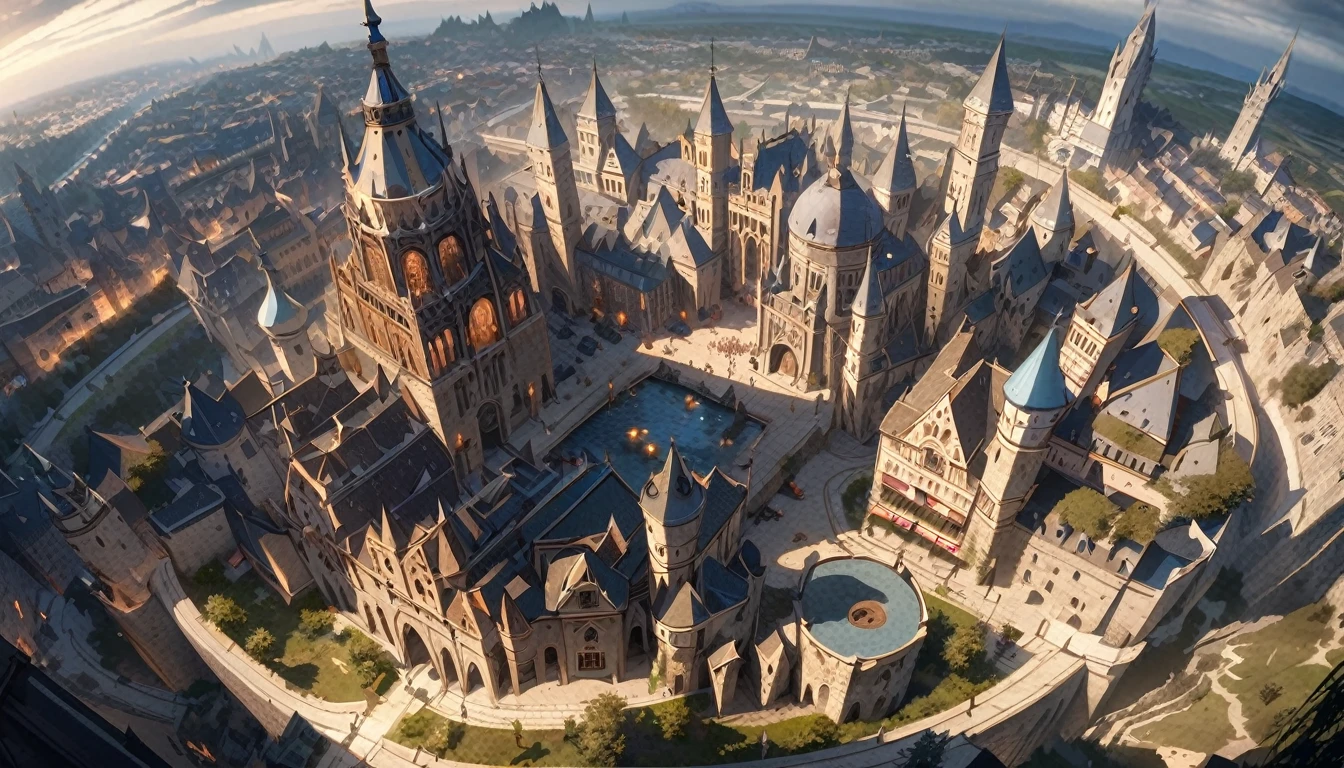  anime aestetics, anime scenery, unerground city, medieval city, shining celling, blue, grey and white colours, mystic city, gothic architecture, multy leveled city, elden ring, dark fantasy, dnd, beautiful scenery, nokron, dim light, white candles, wide shot, from above, atmospheric perspective, perspective, highres, best quality, 8k, super detail, masterpiece