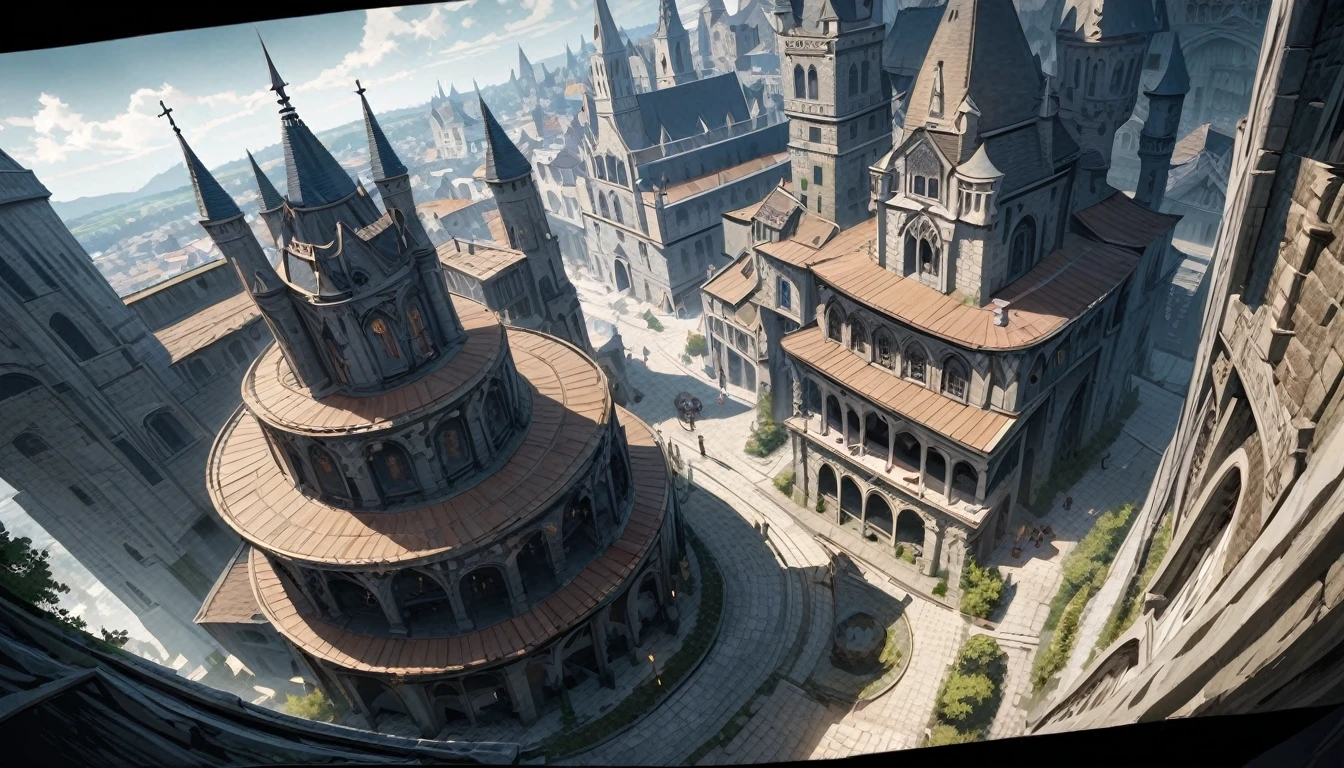 anime aestetics, anime scenery, unerground city, medieval city, shining celling, blue, grey and white colours, mystic city, gothic architecture, multy leveled city, elden ring, dark fantasy, dnd, beautiful scenery, nokron, dim light, white candles, wide shot, from above, atmospheric perspective, perspective, highres, best quality, 8k, super detail, masterpiece
