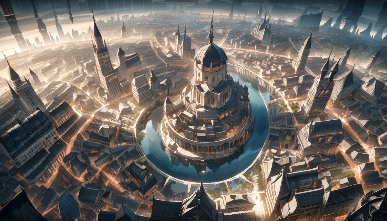 anime aestetics, anime scenery,( unerground city:2), medieval city, shining celling, blue, grey and white colours, mystic city, gothic architecture, multy leveled city, elden ring, dark fantasy, dnd, beautiful scenery, nokron, dim light, white candles, wide shot, from above, atmospheric perspective, perspective, highres, best quality, 8k, super detail, masterpiece