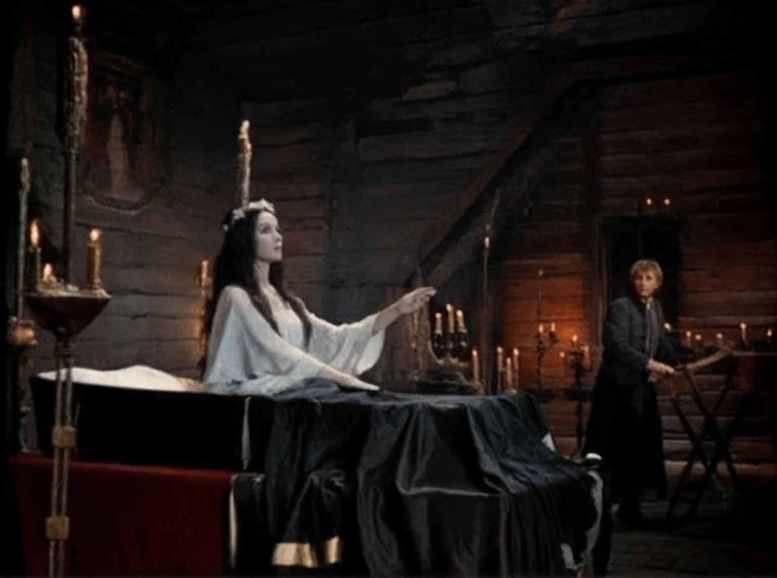 arafed scene of a woman in a white dress sitting on a bed, still from a fantasy movie, scene from the film, in the film excalibur 1 9 8 0, scene from a 1 9 7 3 film, kramskoi 4 k, scene from a movie, trakovsky greatest scene, still image from the movie, still from the movie