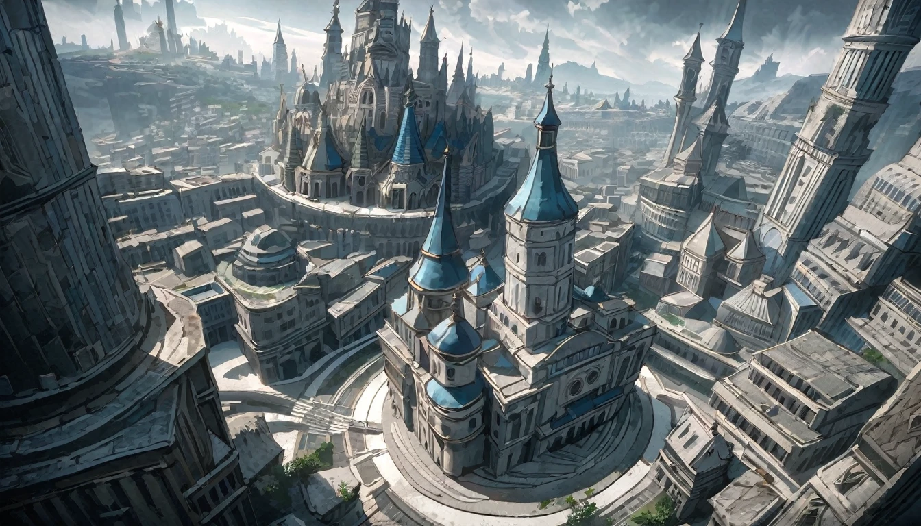 anime aestetics, anime scenery,( unerground city:2), medieval city, shining celling,( blue and grey colours: 2), mystic city, gothic architecture, multy leveled city, elden ring, dark fantasy, dnd, beautiful scenery, nokron, dim light, white candles, wide shot, from above, atmospheric perspective, perspective, highres, best quality, 8k, super detail, masterpiece
