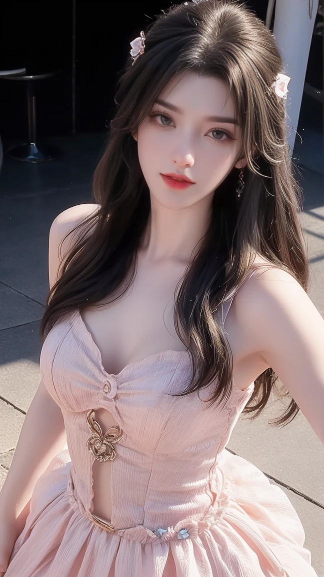 1girl, cheerful girl, carefree and happy, smiling, laughing, The girl is wearing a beautiful dress, the girl's eyes are bright and sparkling, very beautiful, cute and sweet