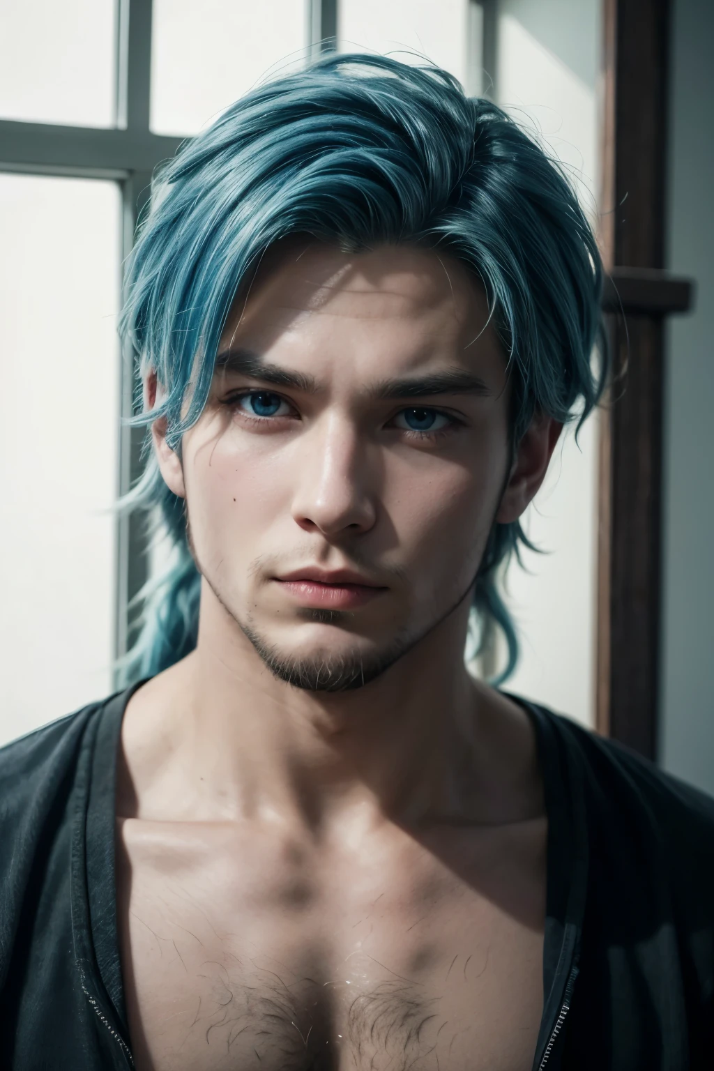 anime . Viking without beard blue hair 