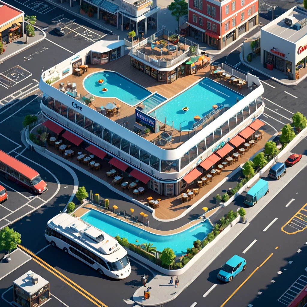 (Isometric Art:1.5),(high quality,Masterpiece,Octane Rendering,Ray Tracing,Extremely detailed,3d,8K:1.5) ,The art of math,port,Cruise Ship,Coffee Shop,supermarket,PARKING LOT,city
