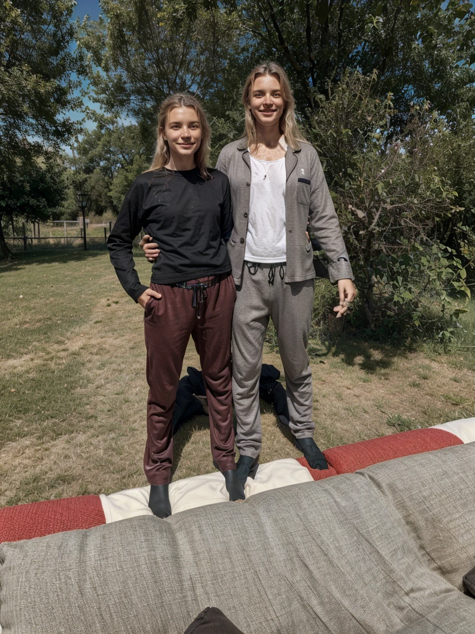 Model, porter un pyjama, on the couch, sans maquillage, Cheveux blond, Messy hair, queue de cheval, timide, light smile, NIKON, angle hollandais, retina, textured skin, elle fait la salope,