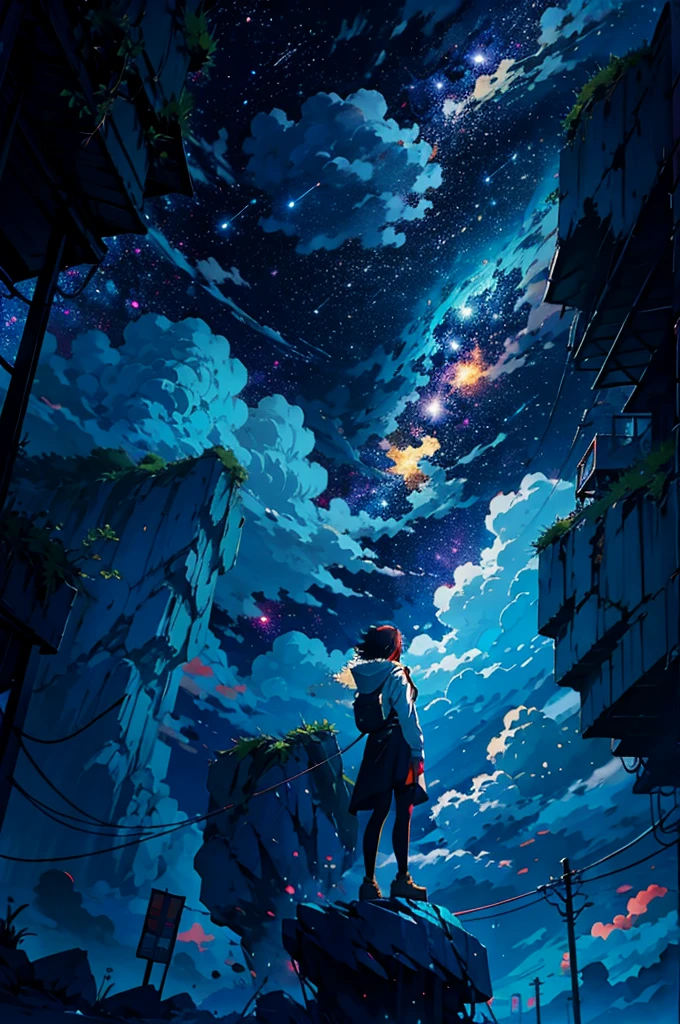 Anime girl standing on a rock looking at the star-filled sky, Makoto Shinkai Cyril Roland, anime art wallpaper 4k, anime art wallpaper 4k, Anime Art Wallpapers 8K, Space Sky. Por Makoto Shinkai, Inspired by Cyril Rolland, Not Dan Mumford-esque artwork., Amazing Paper Wallpaper, by Yuumei