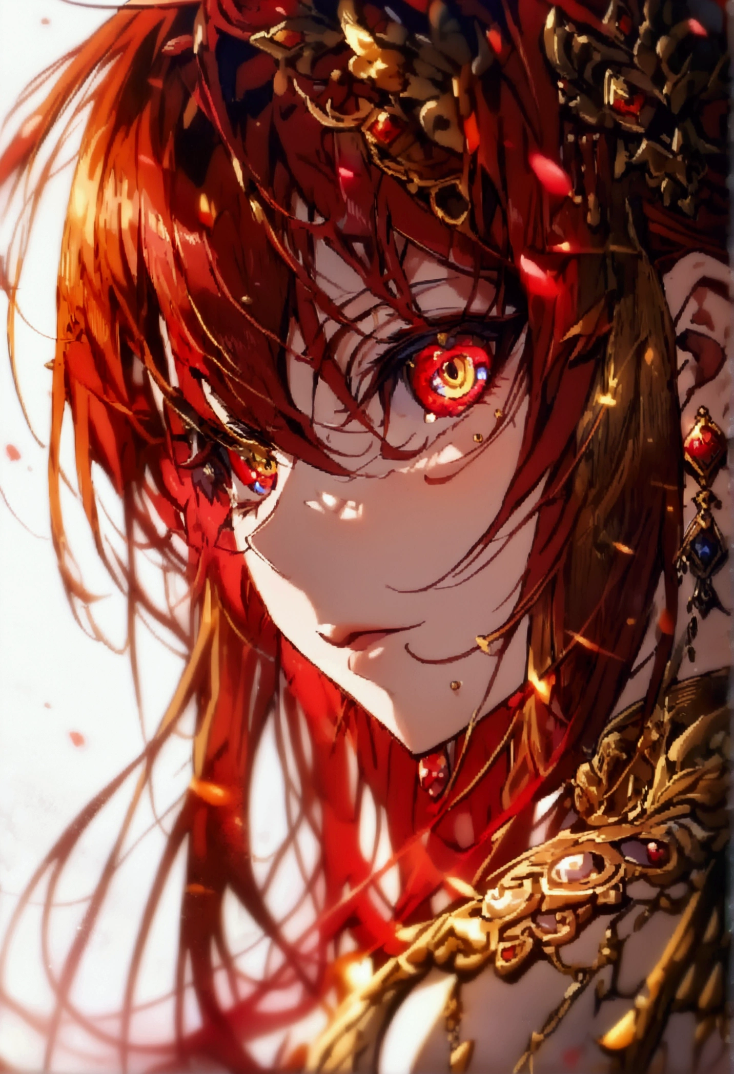 [masterpiece, High definition], (((anime style))), (((vtuber model))), 1 girl, solo, (((long ruby red hair))), straight hair, bangs, ((((eyes red and gold)))), red and gold eyes, detailed eyes, wonderful eyes, big breasts, {no background}, {Without background}, blank background, RED AND GOLD COLOR EYES.