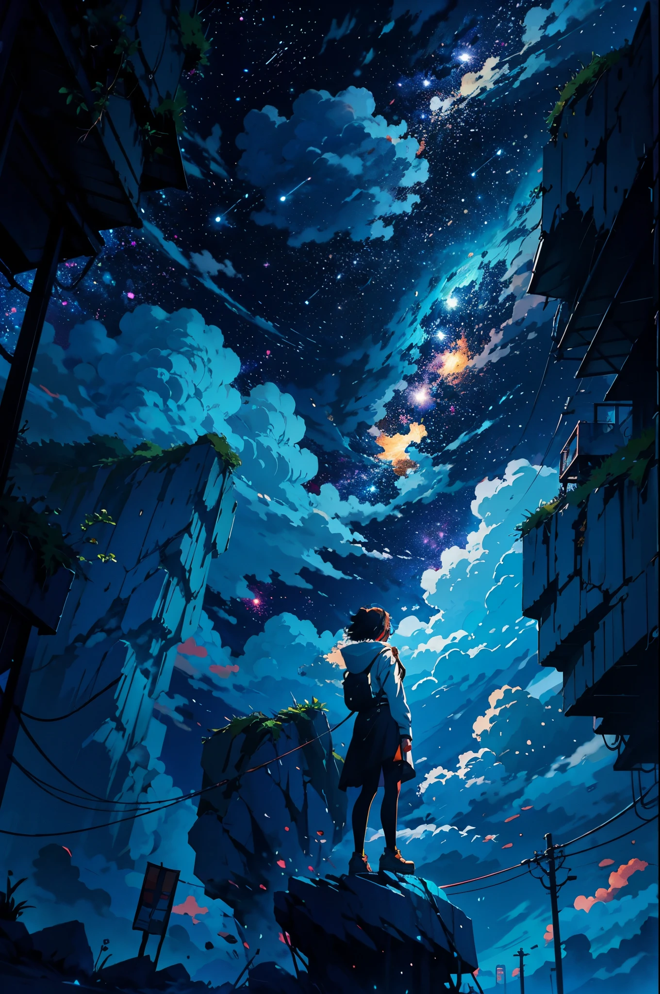 Anime girl standing on a rock looking at the star-filled sky, Makoto Shinkai Cyril Roland, anime art wallpaper 4k, anime art wallpaper 4k, Anime Art Wallpapers 8K, Space Sky. Por Makoto Shinkai, Inspired by Cyril Rolland, Not Dan Mumford-esque artwork., Amazing Paper Wallpaper, by Yuumei