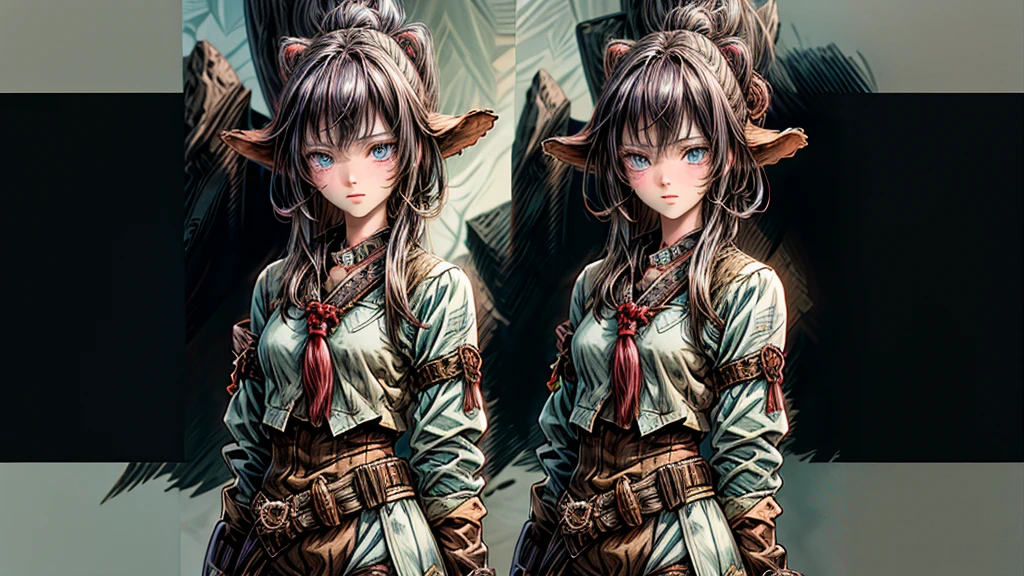 Cowgirl, anime, Wild West, focused, desert, brown hair, blue eyes, salon, high noon, lawless, cowgirl boots, attractive, ultra detailed, ultra quality, cinematic, inspired by Genshin impact character art designs, attention to details, vibrant eyes, harmonious design.

