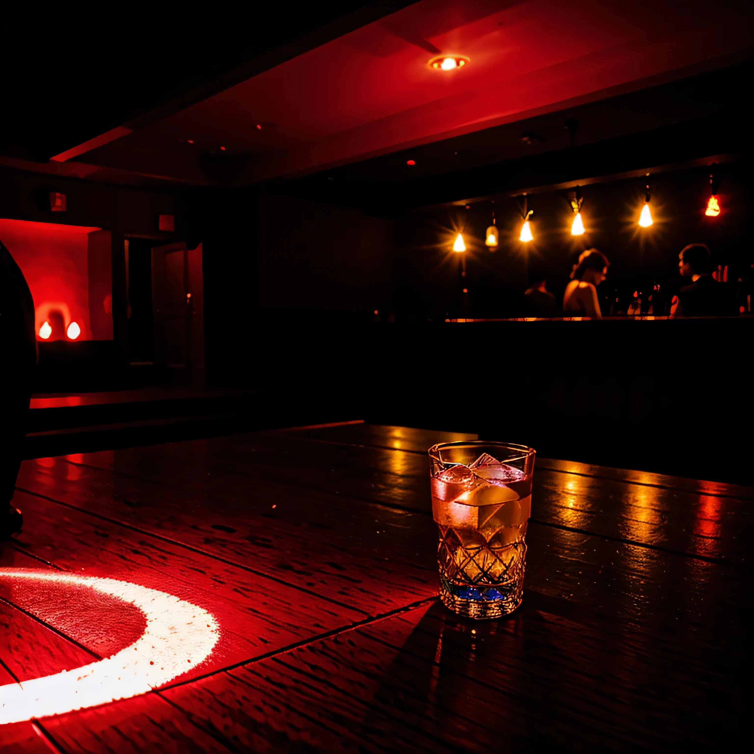 a vodka bootle in the club with light on a table and in the background sexz stripper girls
