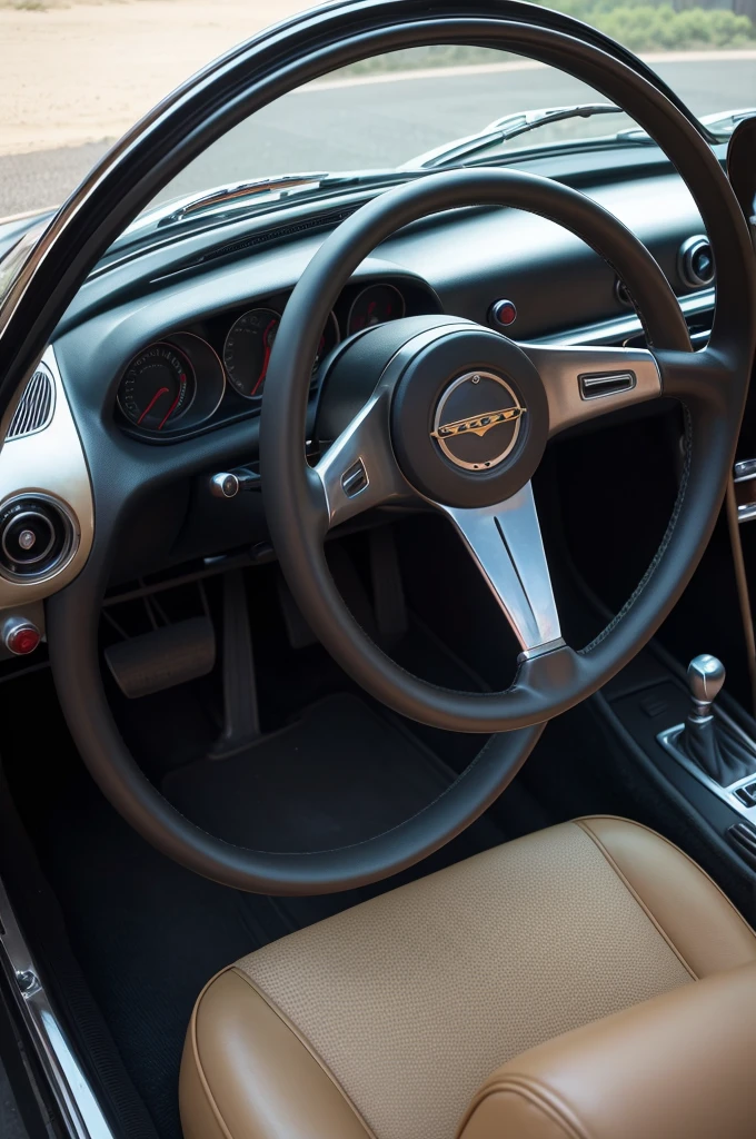 I need a realistic image of a steering wheel of an OPALA SS car, YOU NEED TO FOCUS ONLY ON THE STEERING WHEEL OF THE OPALA SS, a brand icon based on this car steering wheel, a brand logo based on a steering wheel from an Opala SS