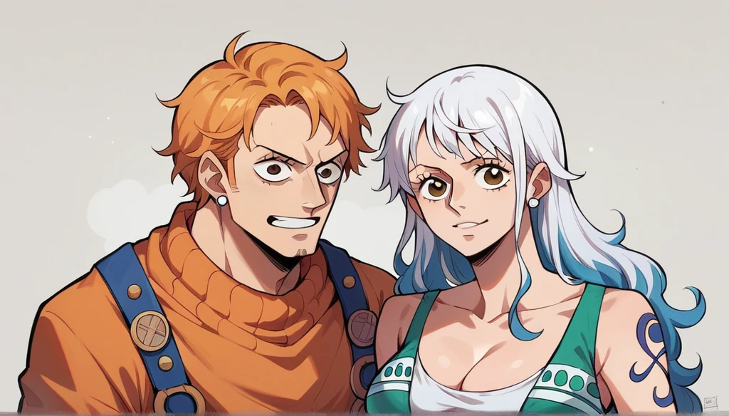 Nami one piece, long white hair, slanted and white eyes, whole body