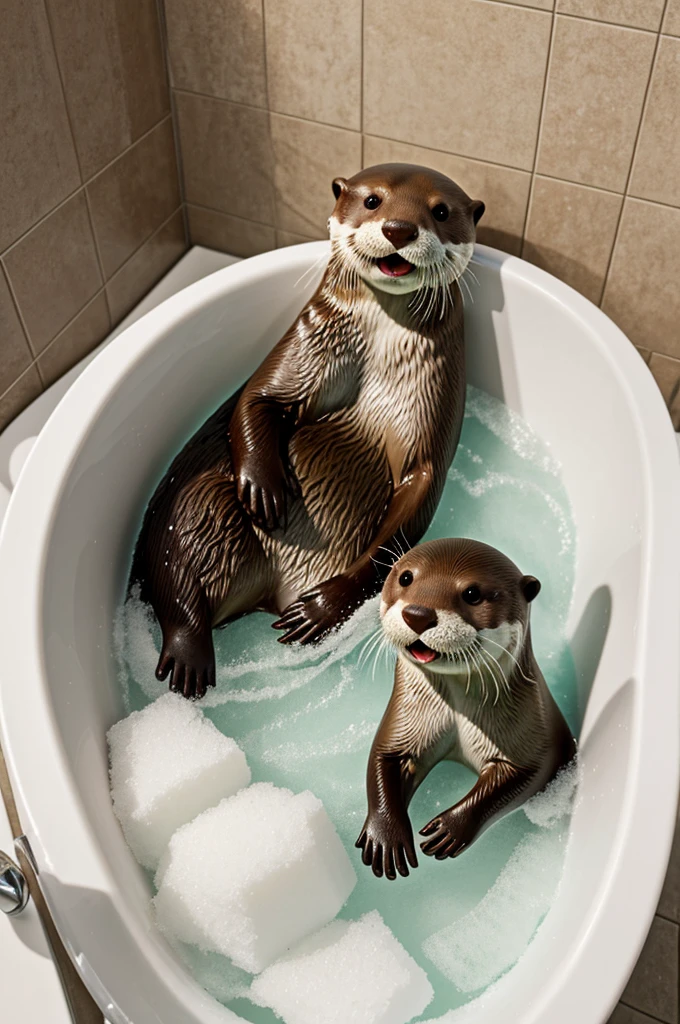 An otter in a bathtub with foam 