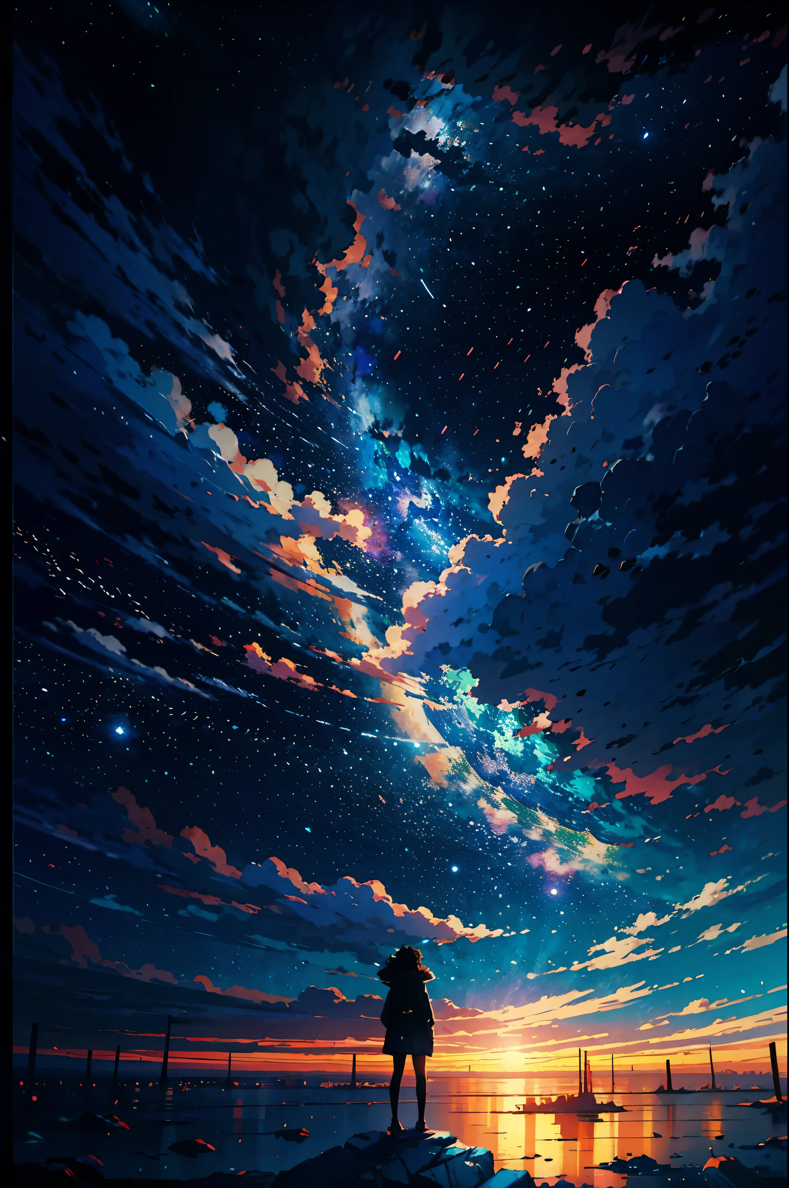 Anime girl standing on a rock looking at the star-filled sky, Makoto Shinkai Cyril Roland, anime art wallpaper 4k, anime art wallpaper 4k, Anime Art Wallpapers 8K, Space Sky. Por Makoto Shinkai, Inspired by Cyril Rolland, Not Dan Mumford-esque artwork., Amazing Paper Wallpaper, by Yuumei