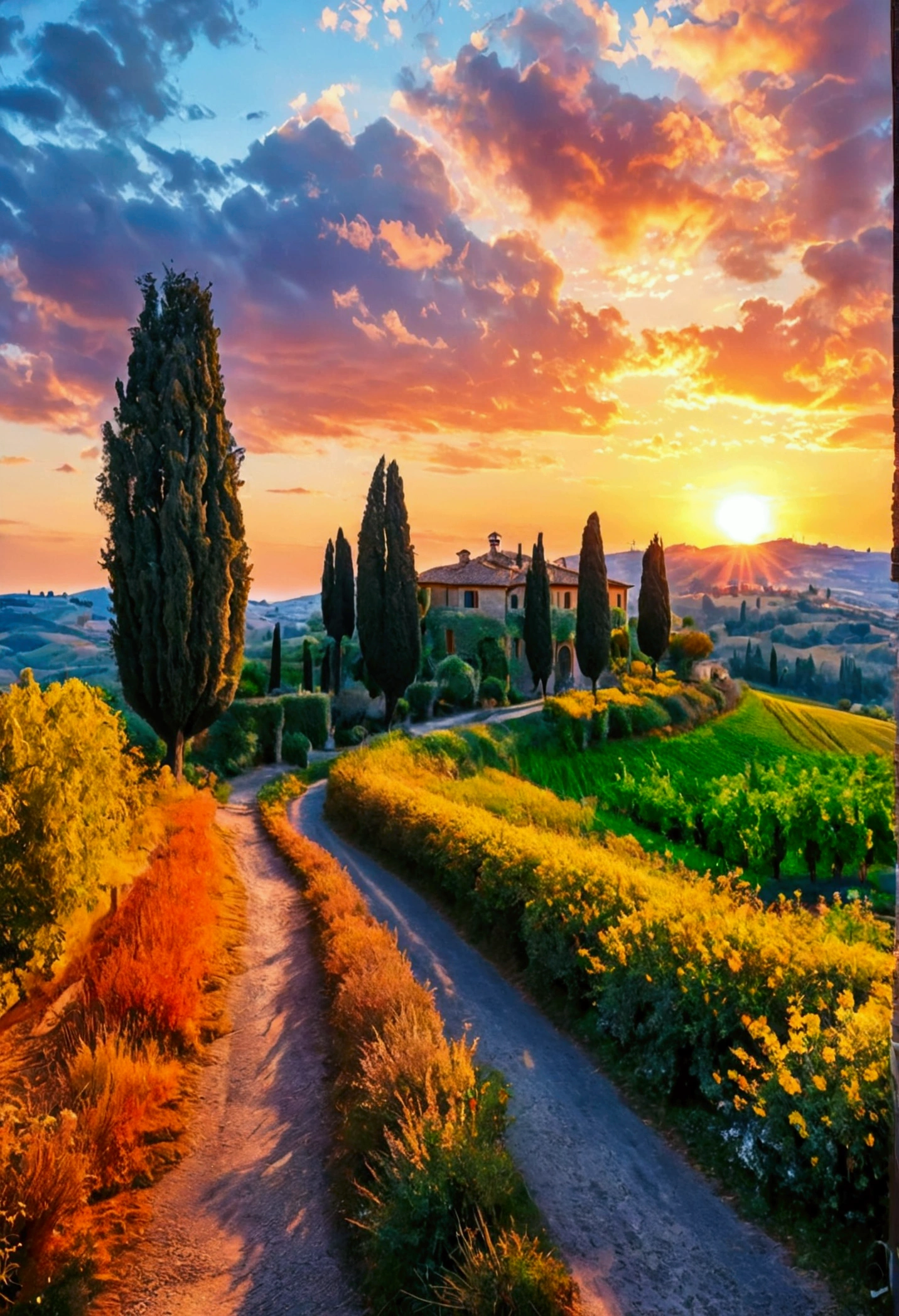 coloring book, best tourist landscape scene in tuscany, italy
