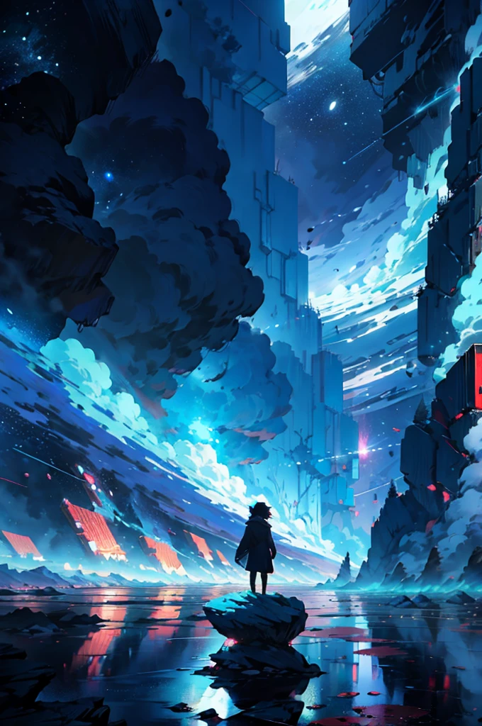Anime girl standing on a rock looking at the star-filled sky, 新海誠 anime art wallpaper 4k, anime art wallpaper 4k, Anime Art Wallpapers 8K, Space Sky. Por Makoto Shinkai, Inspired by Cyril Rolland, Not Dan Mumford-style artwork by Yuumei