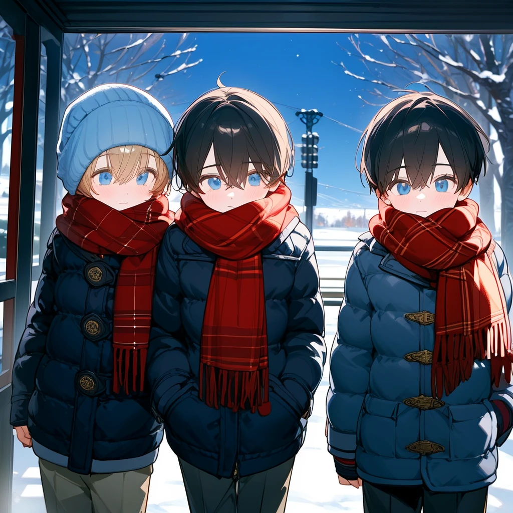 Two boy, Wearing scarves, winter, they are going out, bust up!!!