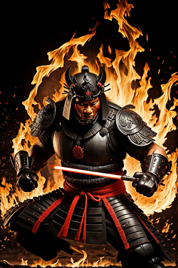 Samurai jaguar in pagoda with fire saber
