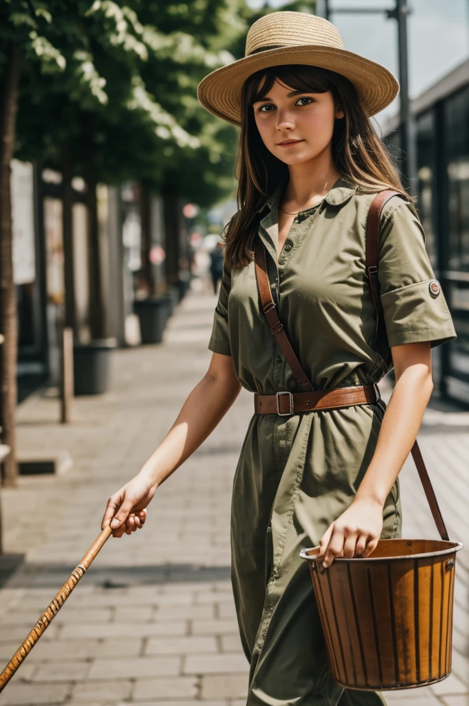 First a Cologne scout girl who carries a bucket in each hand, she is not standing but is just walking.