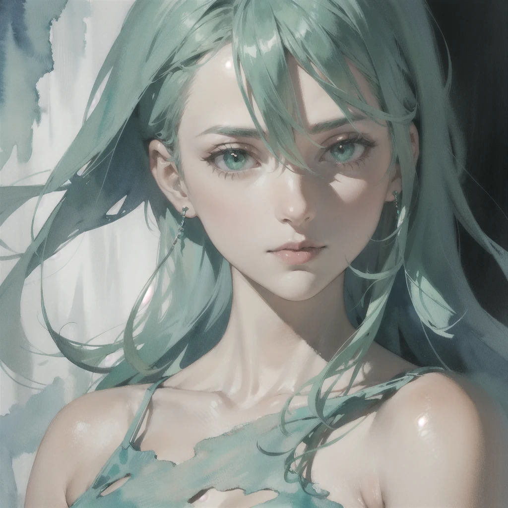 Deep subliminal, Surrealism, in watercolor style, Photorealism, discreet mint and emerald shades