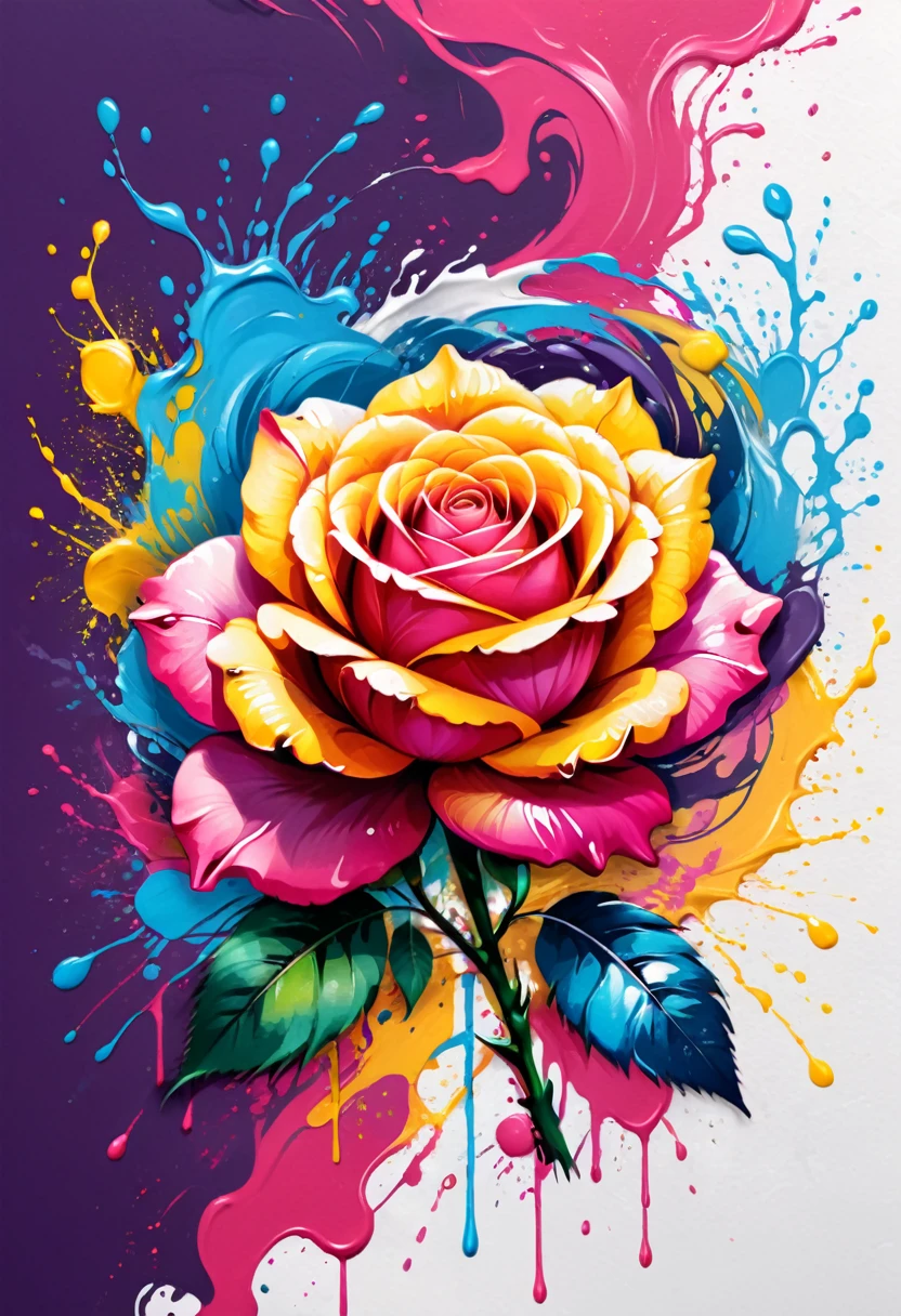 Logo with colorful rose illustration, At the center, swirly vibrant colors, paint splashes and smears, high détail,Hawaii Background
(work of art, best qualityer, proffesional, perfect composition, very aesthetic, absurdrez, super verbose, details Intricate:1.3)