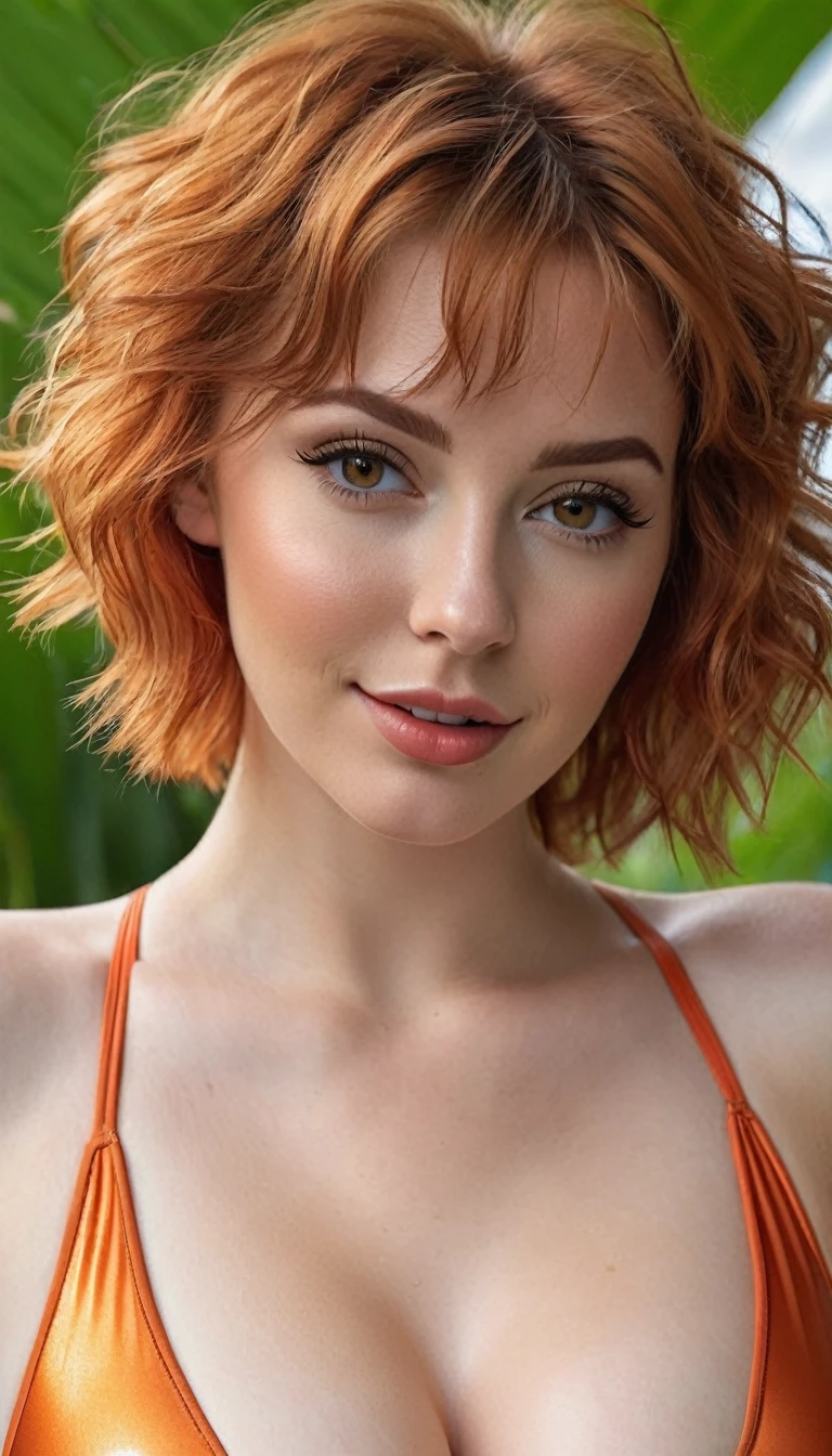 ((Emily Rudd)), beautiful short woman, orange hair, bright blue eyes, (symmetrical beautiful detailed eyes:1.2), small stature, full body pose in front of oranges trees, naked, raw photo, highly detailed, ultra hd, 8k, (pussy), pussy visible, (photorealistic, hyperdetailed:1.2), seductive look, skindentation, lustrous skin, looking at the viewer, pussy_lily_back