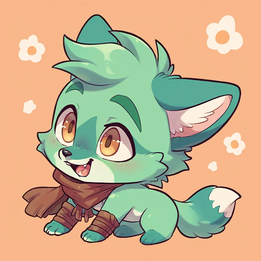 little fox, boy, green fur, chibi, cute
