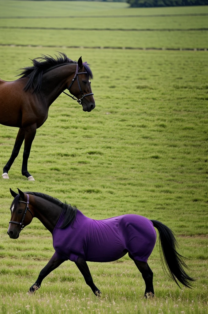 Purple pony in a green field