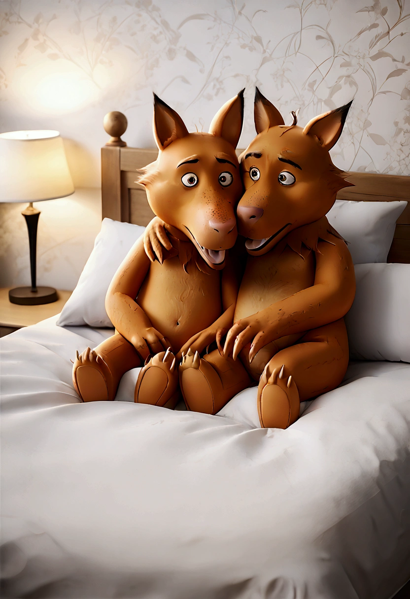 Furros having sex in a bed