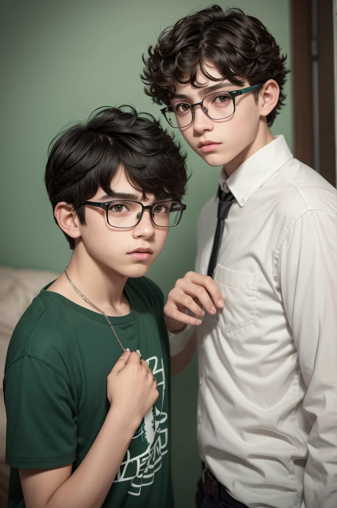 a very tall white skin boy, Another boy who has glasses and does not iron his clothes and has white skin, Another boy with Afro descent, a short girl with short straight hair white skin, Another short girl who has glasses and medium curly hair, white skin