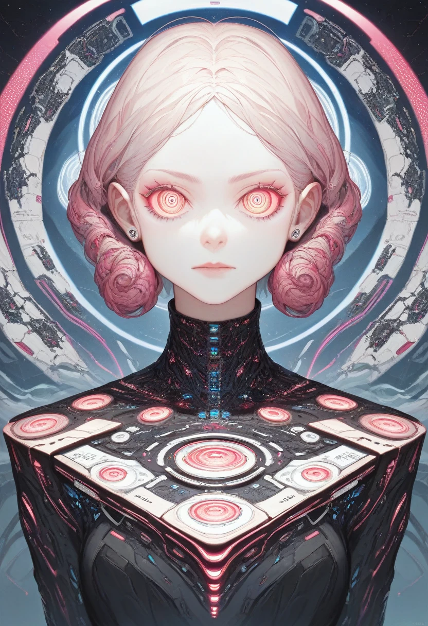 (Absurd, High Resolution, Ultra Detailed), 1girl, Solo, Very Detailed Eyes, (Official Art, Beauty and Aesthetics: 1.2), (Fractal Art: 1.3), White Pink Color Scheme, Most Detailed