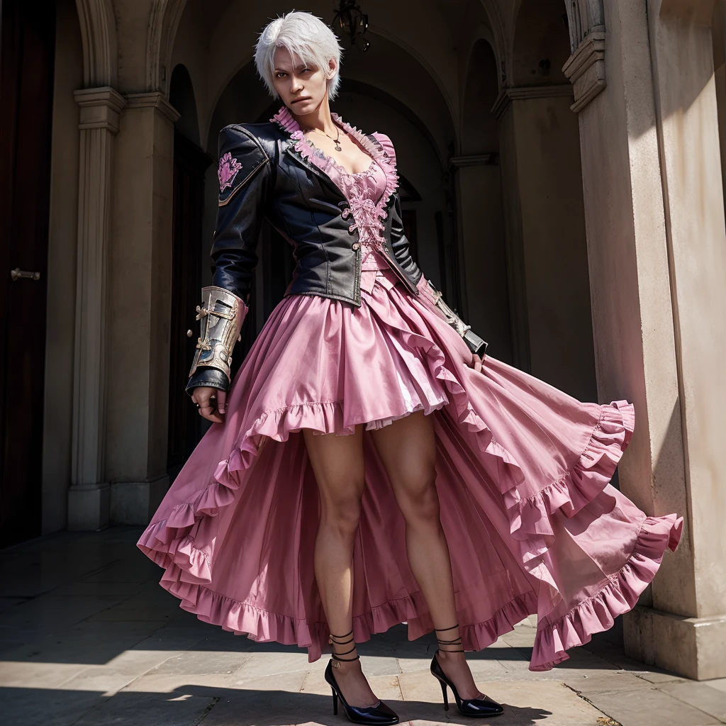 Vergil from Devil may cry Wearing a pink skirt and high heels