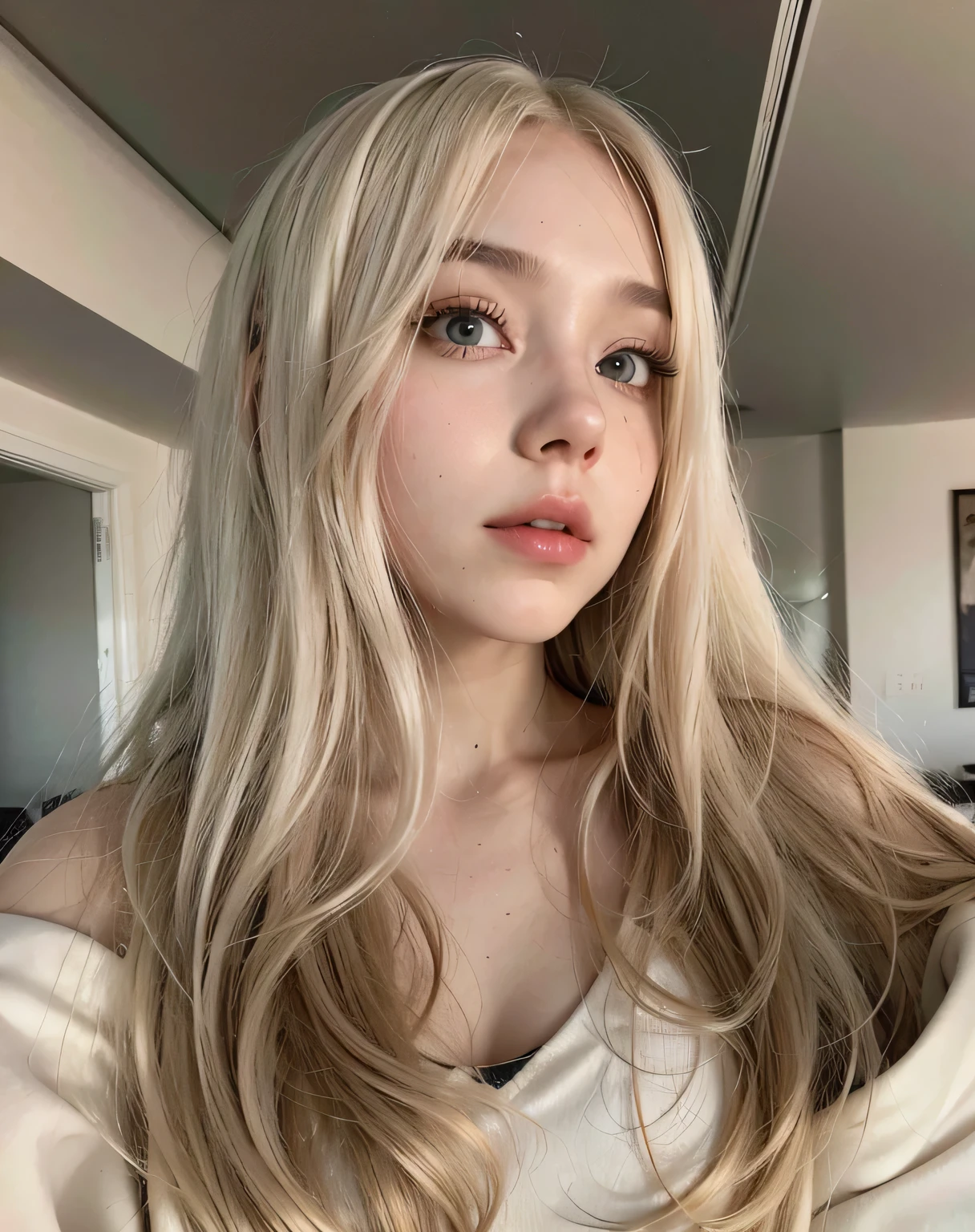 blonde woman with long hair and piercings posing for a photo, with white long hair, with long white hair, perfect white haired girl, ava max, tifa lockhart with white hair, pale porcelain white skin, anime girl in real life, with white hair, extremely light blonde hair, very light blonde hair, with long blonde hair, her hair is white