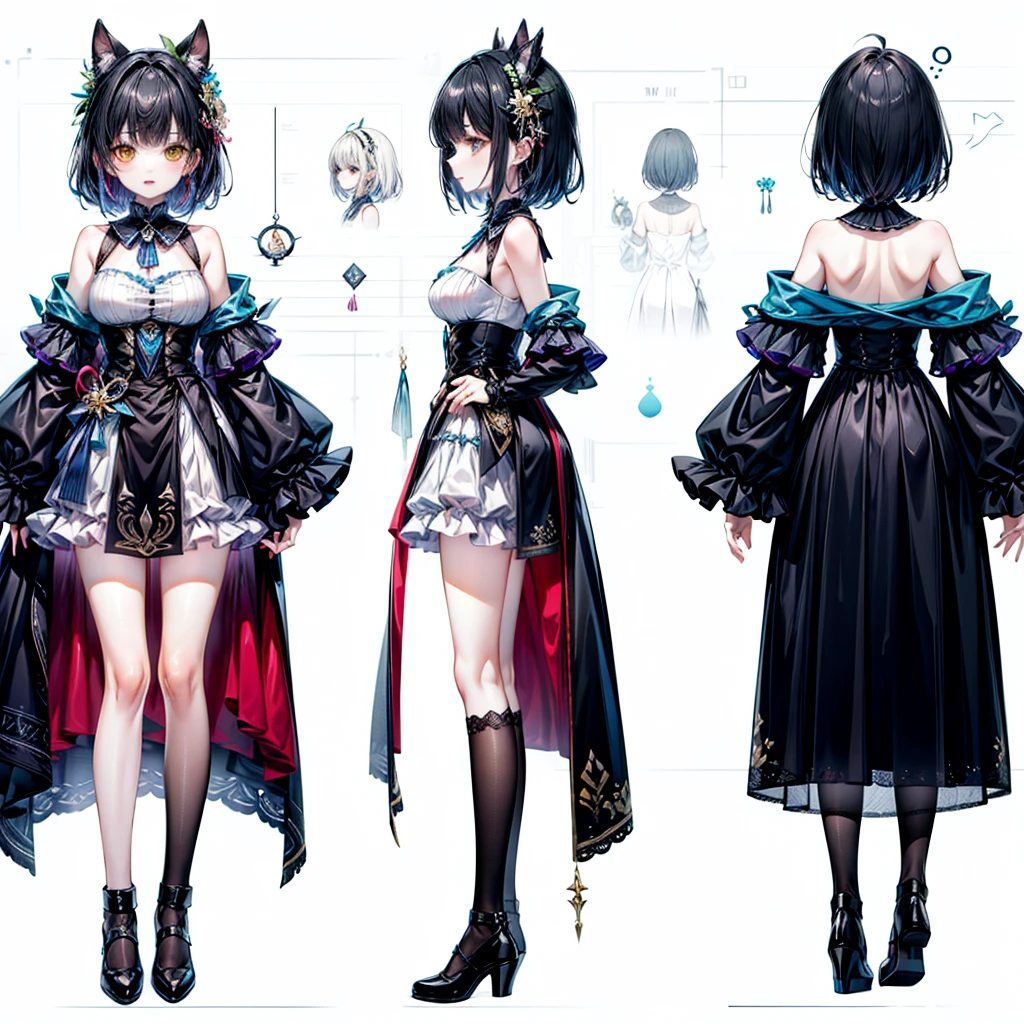 ((Masterpiece, Highest quality)), Detailed face, CharacterDesignSheet， full bodyesbian, Full of details, Multiple poses and expressions, Highly detailed, Depth, Many parts，God-Eater Girl，estilo fantasia，lacepantyhose，Extremely beautiful，High Balance, Natural light