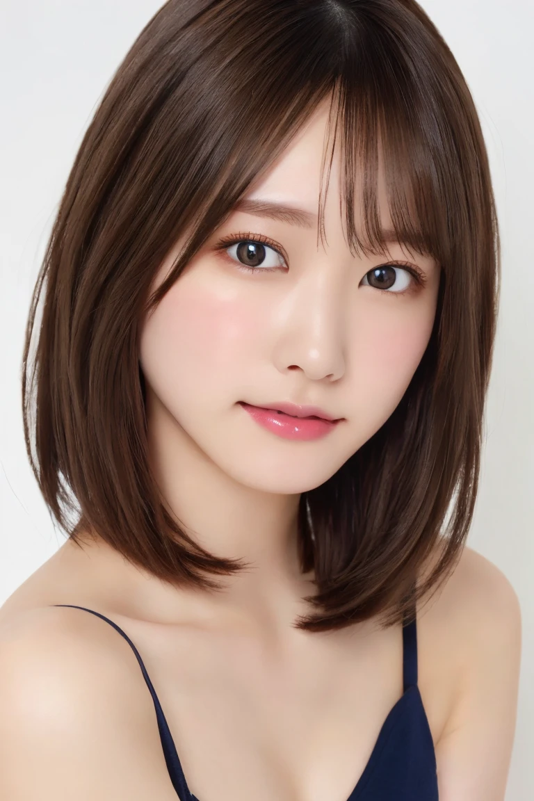 (8K.Highest quality), (beautiful)、Very delicate eyes、Brown eyes、22-year-old female、Brown Hair、Fine skin、Semi-short hair、Soft Breasts、bangs、camisole