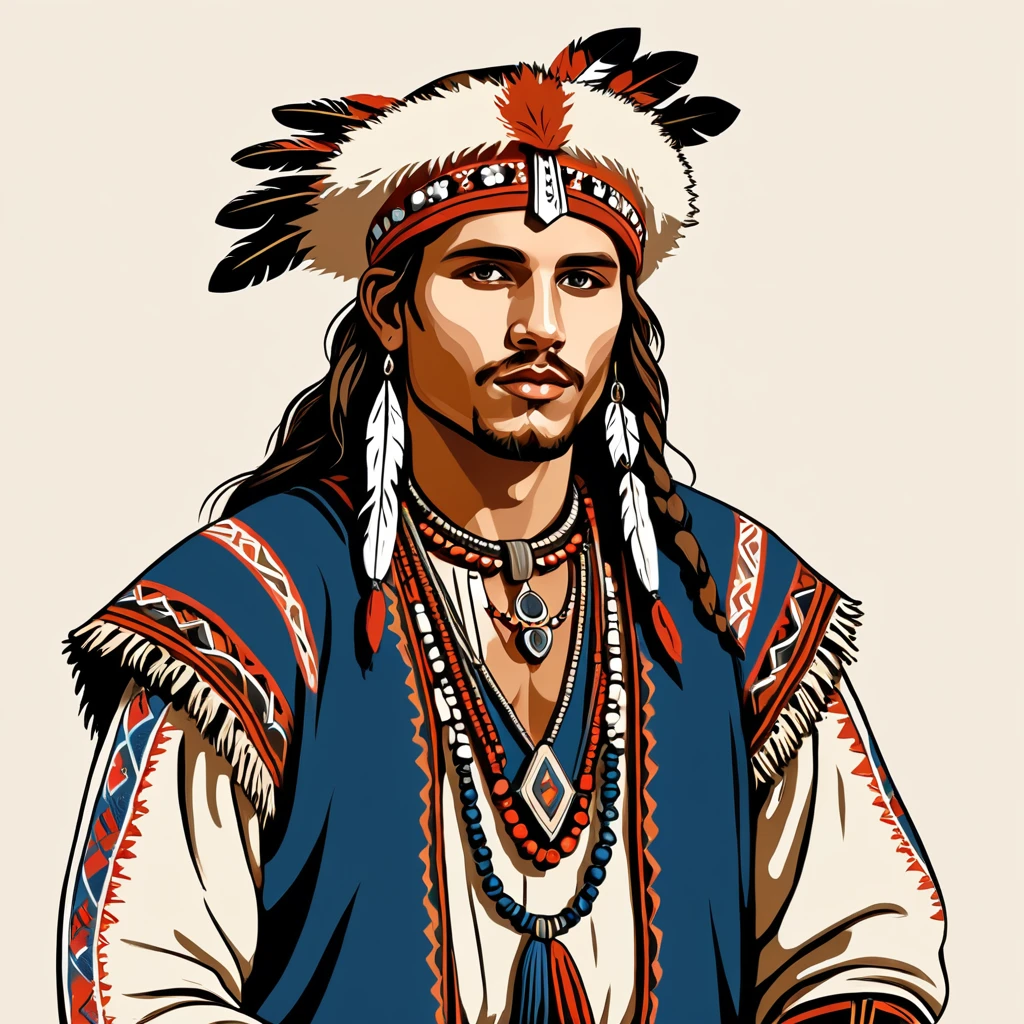 man in folk outfit from an unknown european tribe, vector graphics, strong contours
