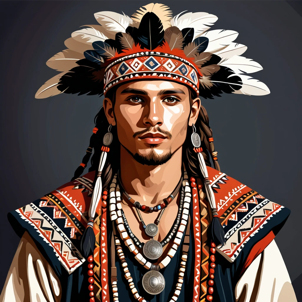 man in folk outfit from an unknown european tribe, vector graphics, strong contours
