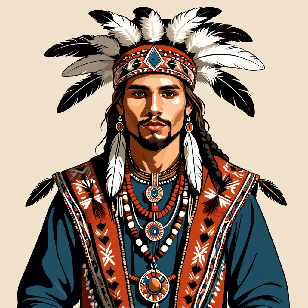 man in folk outfit from an unknown european tribe, vector graphics, strong contours
