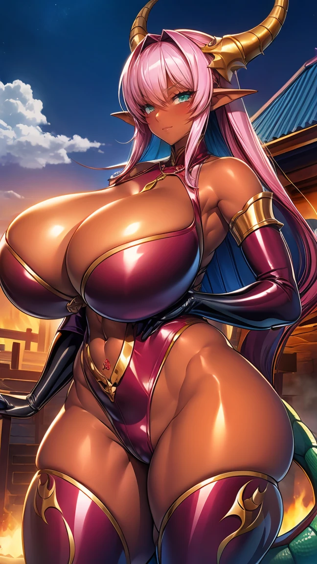 Dragon Horn,Dragon Tail,Bad milk,huge ,bent hips,Burstingly Big Breasts、Cool Dragon Girl、god々Cool atmosphere