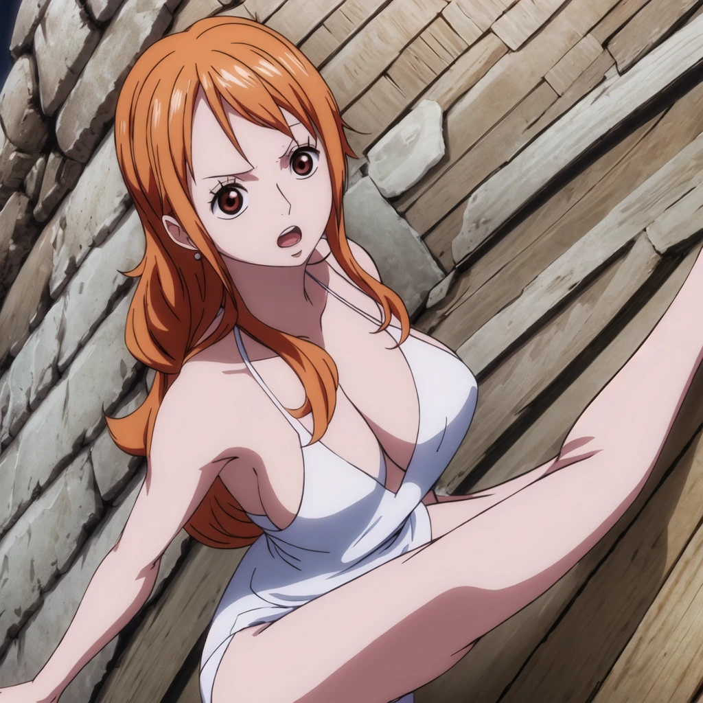 4k,hd,8k,cg,anime chisato,nami,solo, long white hair with bangs, slanted red eyes, a ninja woman