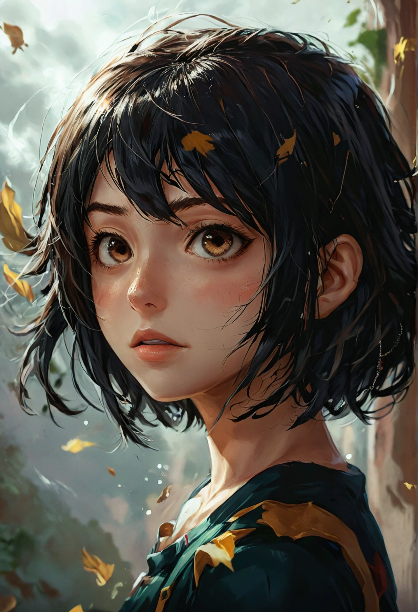 My hero academia girl with short Black hair and brown eyes