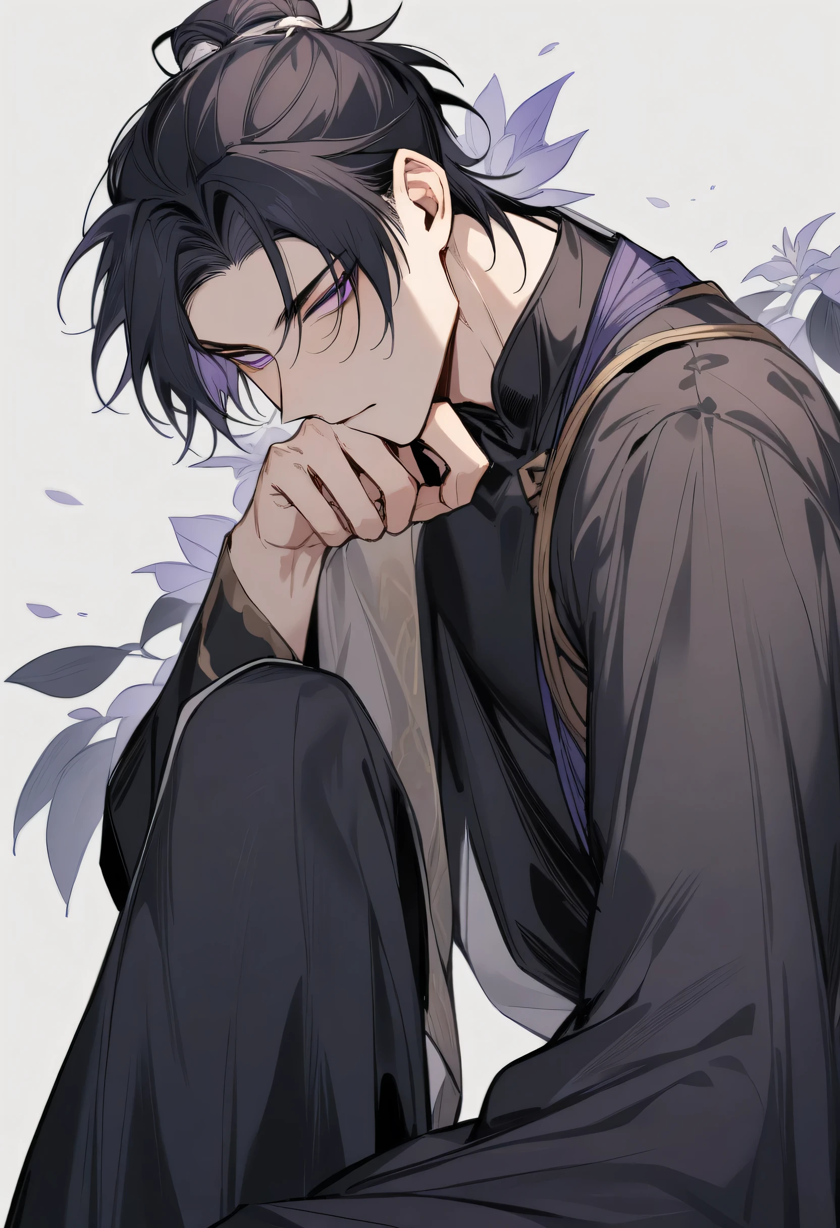 (masterpiece, best quality:1.2), 1male, solo, jiang cheng, mo dao zu shi, mdzs, purple and black clothes, purple eyes, long black hair, perfect anatomy