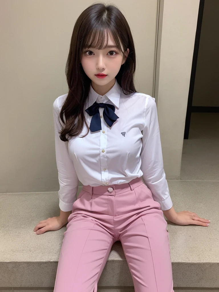 One girl, Small breasts,uniform,Nipples,Your clothes are wet,Sit down and open your legs,Pink pants